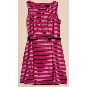Tommy Hilfiger Women's Pink/Navy Belted Striped Sleeveless Dress Size 10